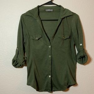Almost Famous - Green Button Down